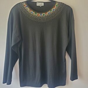 Naomi Bee VTG 90'S Black Jeweled Beaded Women's Top Sz 38/L? Holiday Christmas
